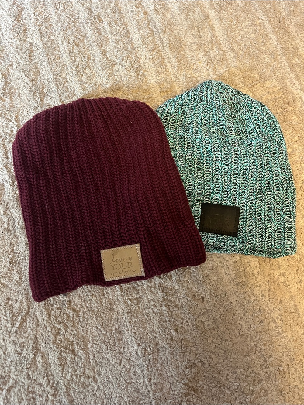 Love Your Melon Knit Beanies in Burgundy and Teal-Set of 2